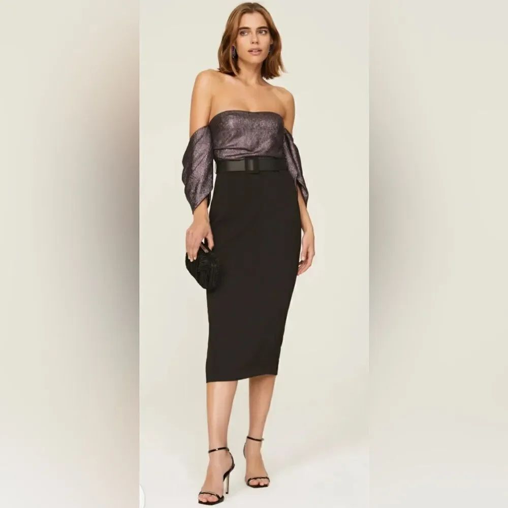 Badgley Mischka Metallic Off Shoulder Dress Size 10